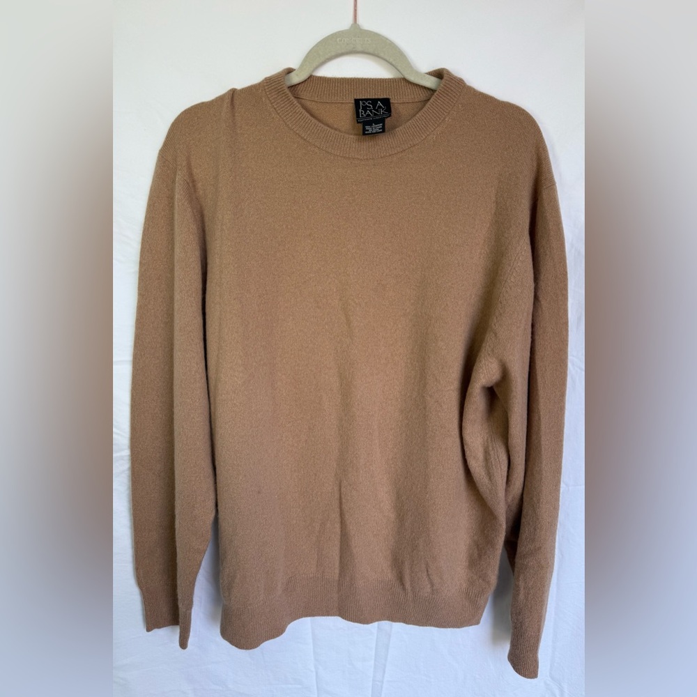 J.S. Bank 100% Cashmere Crewneck‎ Sweater Tan Camel Executive Collection Size L